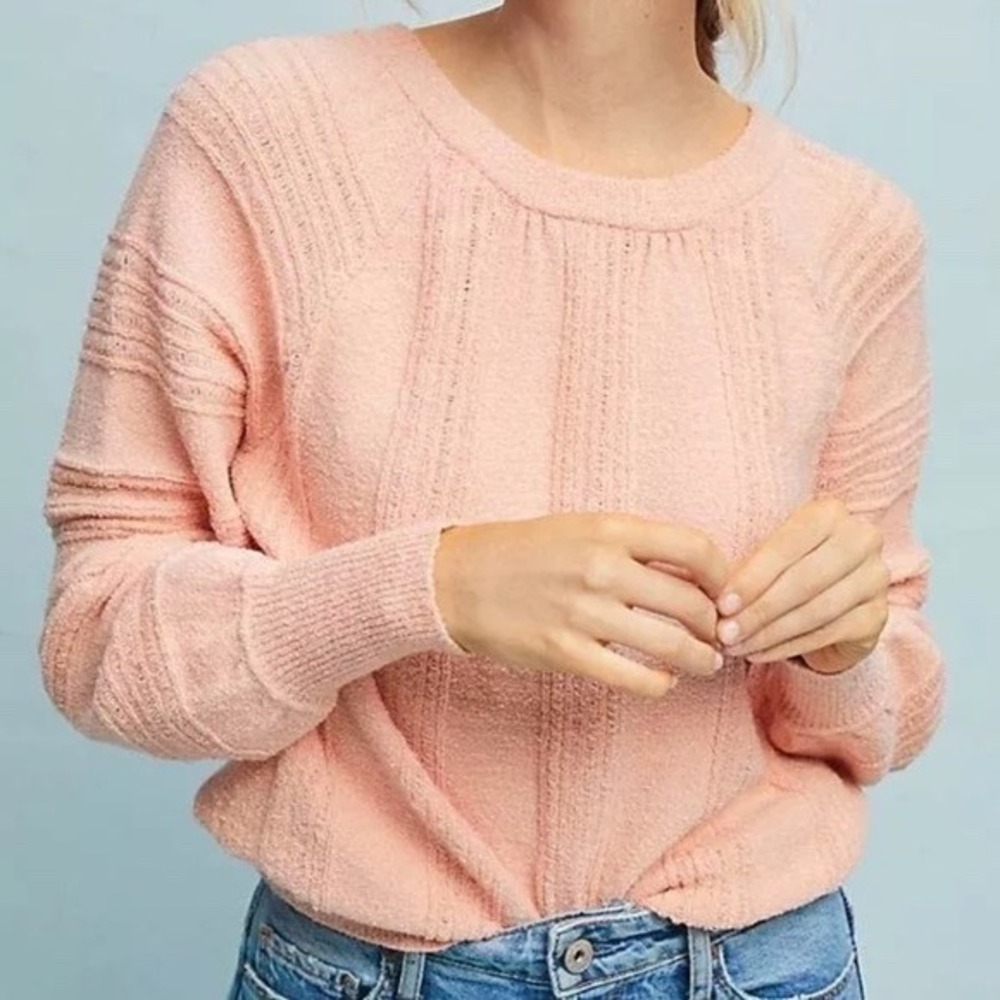 Meadow Rue Anthropologie Womens Peach Textured Boucle Boho Ribbed Sweater Size S